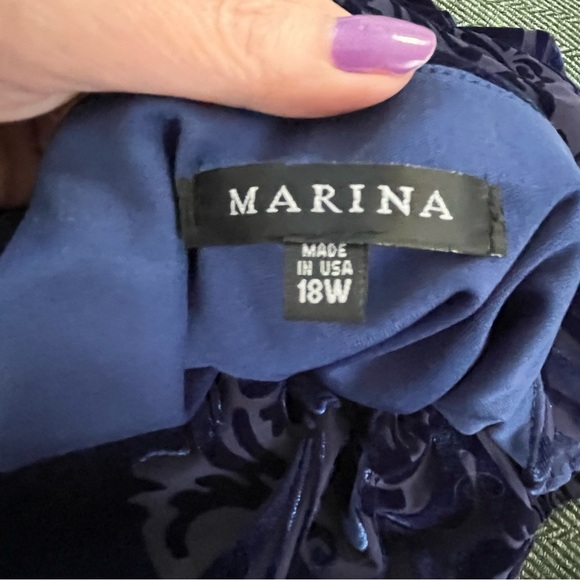 NWT Marina Royal Blue Stretch Velvet Burnout Placement Print Dress Size 18W - Picture 8 of 11